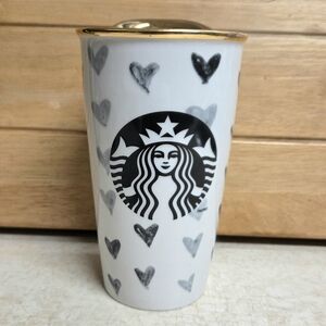 Rare Starbucks 2014 Valentines Day "Black Hearts" Ceramic Travel Mug
